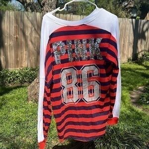 ▶️ Pink ◀️ VS Bling Varsity Striped Long Sleeve Shirt